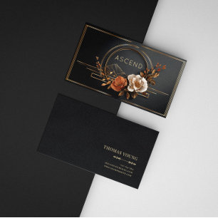 Lyxig Guld Blommig Midnatt Svart Elegant Ram Visitkort