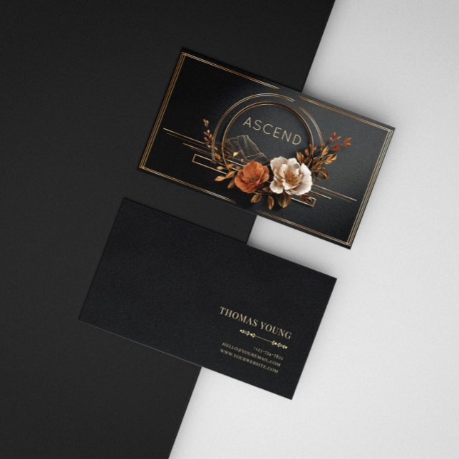 Lyxig Guld Blommig Midnatt Svart Elegant Ram Visitkort (Skapare uppladdad)