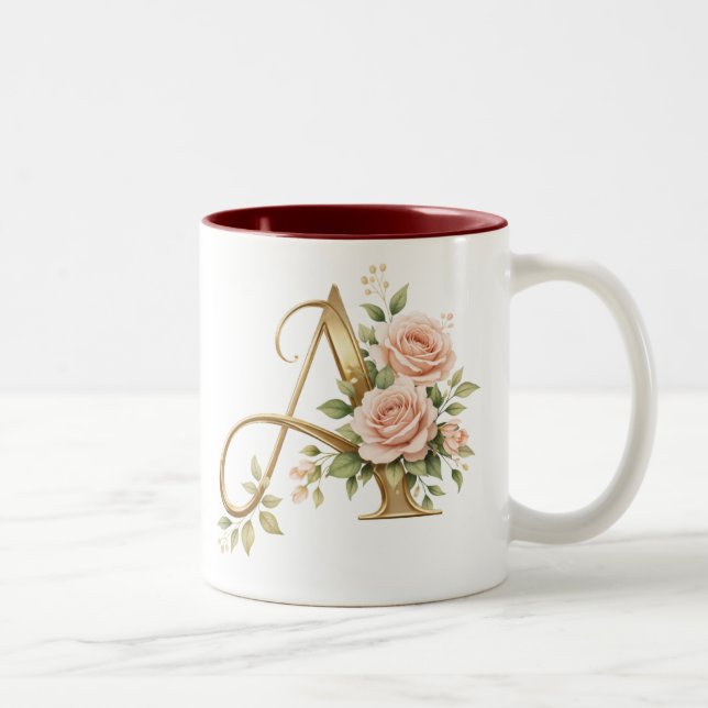 Lyxig Guld Blommig Monogram A Mugg  Premium Elegan (Höger)