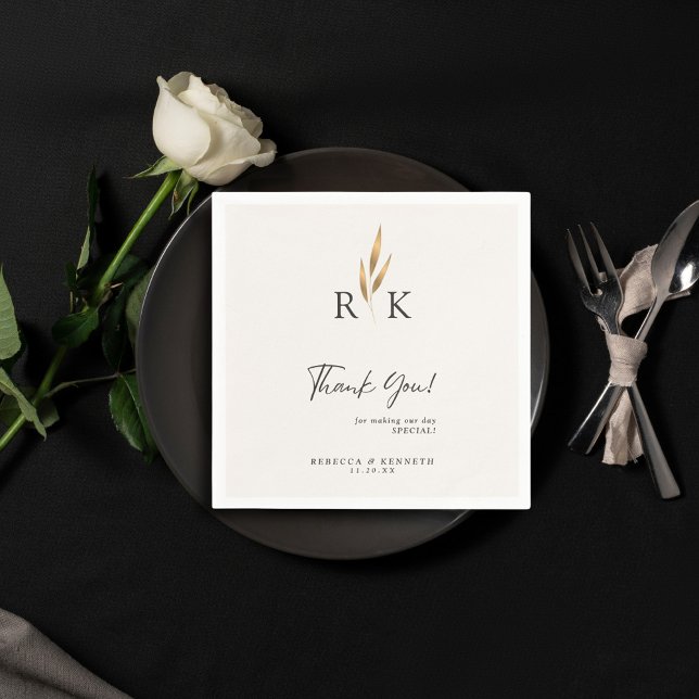 Lyxig Guld Blommig Monogram Bröllop Tack Pappersservett (Skapare uppladdad)