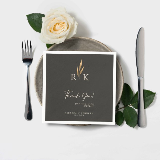Lyxig Guld Blommig Monogram Bröllop Tack Pappersservett (Skapare uppladdad)