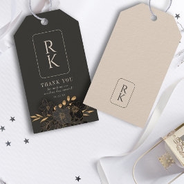 Lyxig Guld Blommig Monogram Tack Bröllop Presentetikett