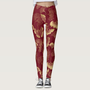 Lyxig guld botanisk i rött för chic stil leggings