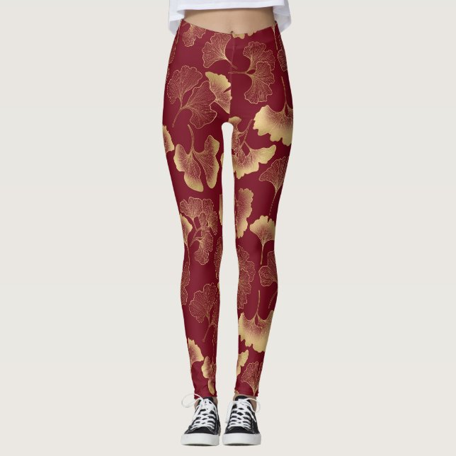 Lyxig guld botanisk i rött för chic stil leggings (Framsida)