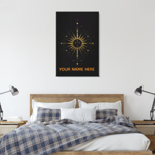 Lyxig Guld Celestial Sol Geometri Väggkonst Canvastryck