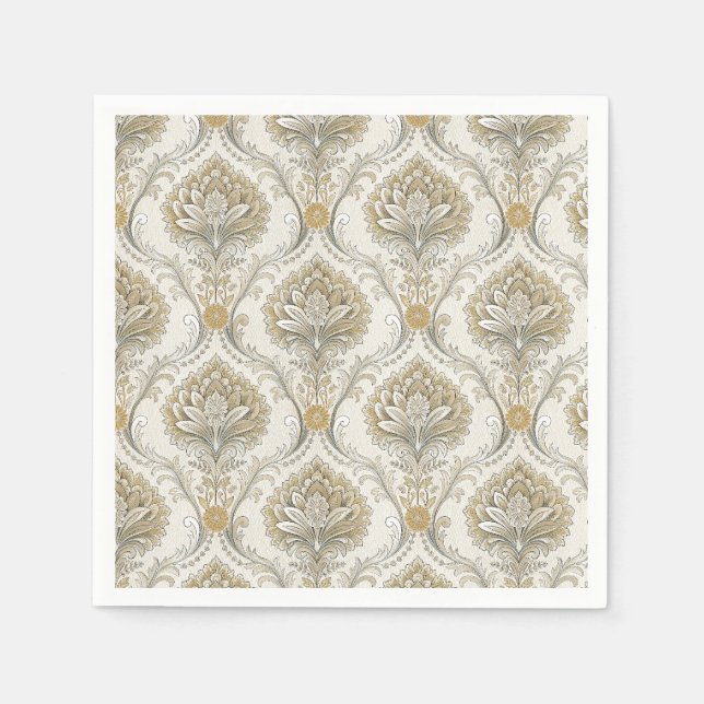 Lyxig guld Damask-sömlös blommig designmönster Pappersservett (Framsidan)