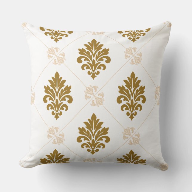Lyxig guld-damask sömlös mönster-grafik kudde (Framsida)