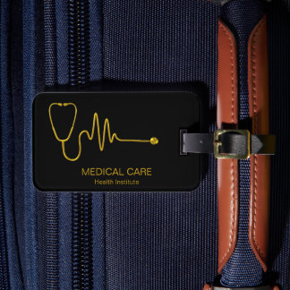 Lyxig guld ECG-våg EKG-linje Medicinskt stetoskop Bagagebricka