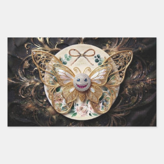 Lyxig Guld Fjäril Tack Sticker | Elegant Rektangulärt Klistermärke