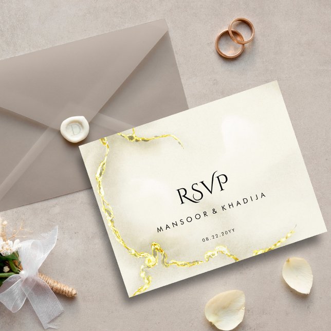 Lyxig guld folie marmor struktur bröllop RSVP Vykort (Skapare uppladdad)