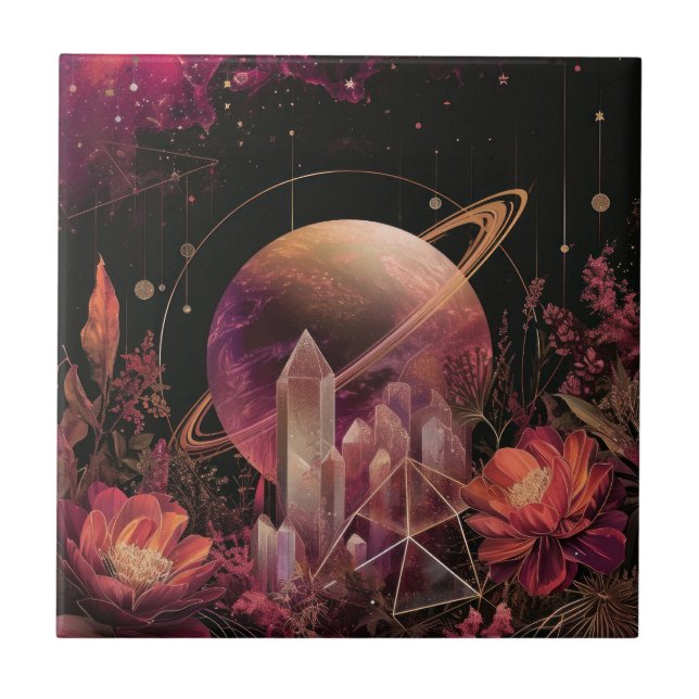 Lyxig Guld Galaxy Planet Lila Rymd Kakelplatta (Framsidan)