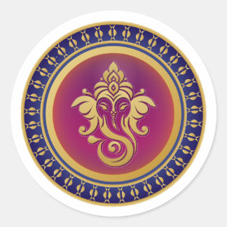 Lyxig Guld Ganesha Royal Blå Hindu Mandala Emblem Runt Klistermärke