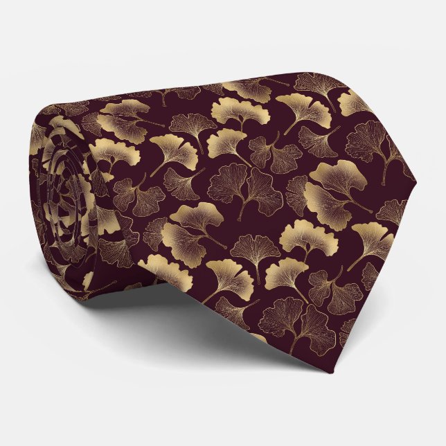 Lyxig Guld Ginkgo Burgunder Slips (Rullad)