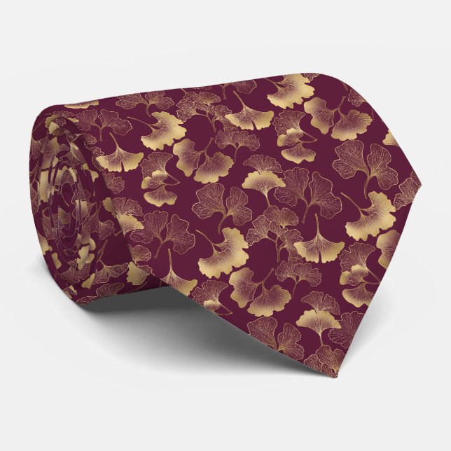 Lyxig Guld Ginkgo Burgunder Slips (Rullad)
