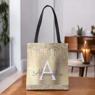 Lyxig Guld Glitter Gnistrande Elegant Monogram Tygkasse