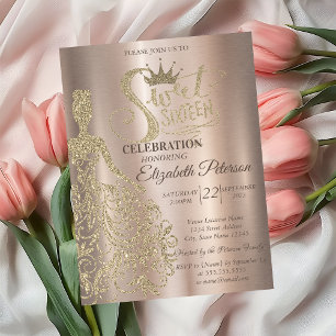 Lyxig Guld Glitter Klänning, Tiara, Diamanter Swee Inbjudningar