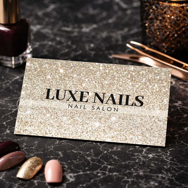 Lyxig Guld Glitter Nageltekniker Minimalistisk Visitkort (Skapare uppladdad)