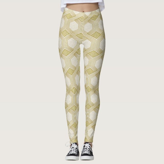 Lyxig guld hexagon mönster - Marmor textur Leggings (Framsida)