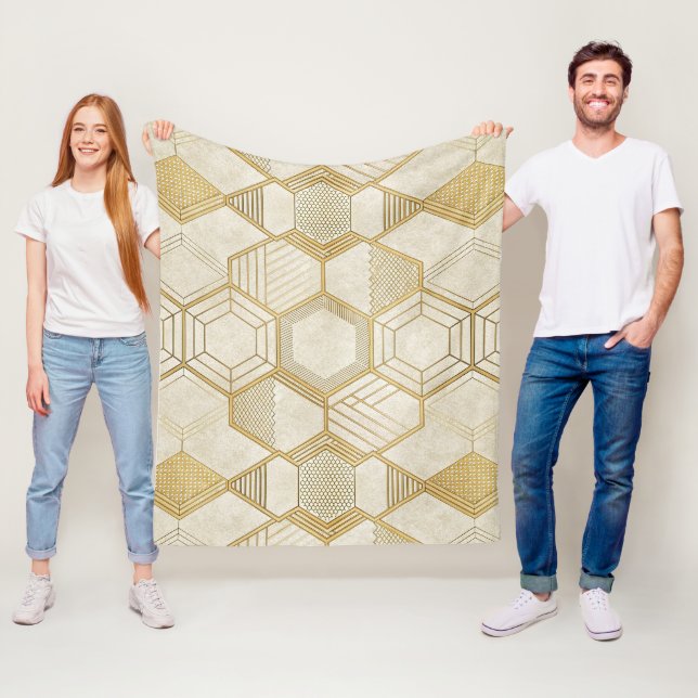 Lyxig guld hexagonmönster - Marmorstruktur 2 Fleecefilt (På plats)