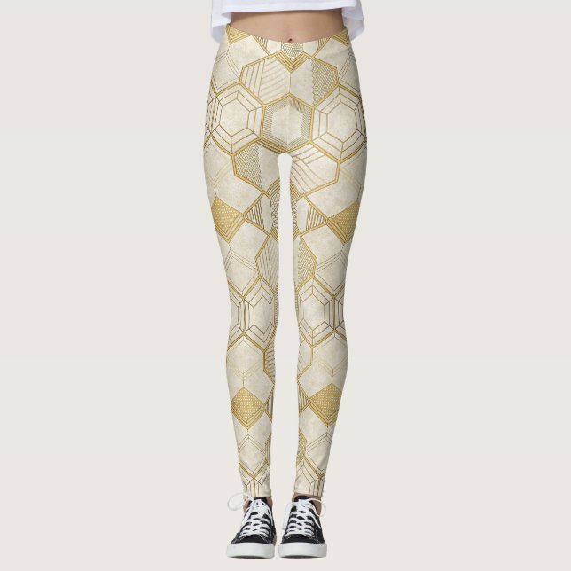 Lyxig guld hexagonmönster - Marmorstruktur 2 Leggings (Framsida)