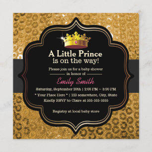 Lyxig Guld Krona Lille Prins Baby Shower Inbjudningar