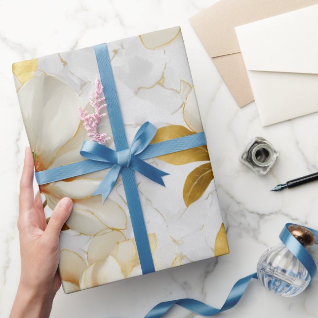 Lyxig Guld Magnolia Pärl Vattenfärg Mönster Presentpapper (Gifting)