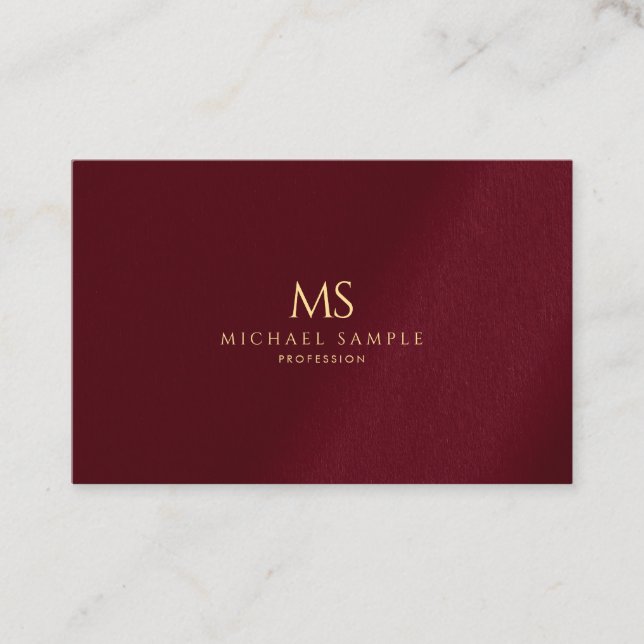Lyxig Guld Monogram Bordeaux Elegant Mall Visitkort (Framsida)