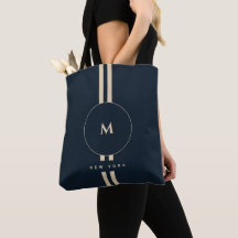 Lyxig Guld Monogram Initial Midnatt Navy Resort