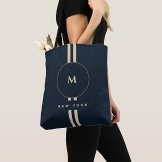 Lyxig Guld Monogram Initial Midnatt Navy Resort Tygkasse