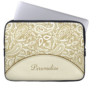 Lyxig guld- och elfenbenPaisley damast med namn Laptop Sleeve