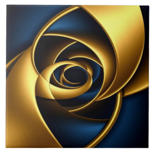 Lyxig Guld och Marinblå Spiral Abstrakt Elegant Kakelplatta