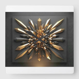 Lyxig Guld och Mörk Kristall 3D Geometrisk Vägg  Fyrkantig Klocka