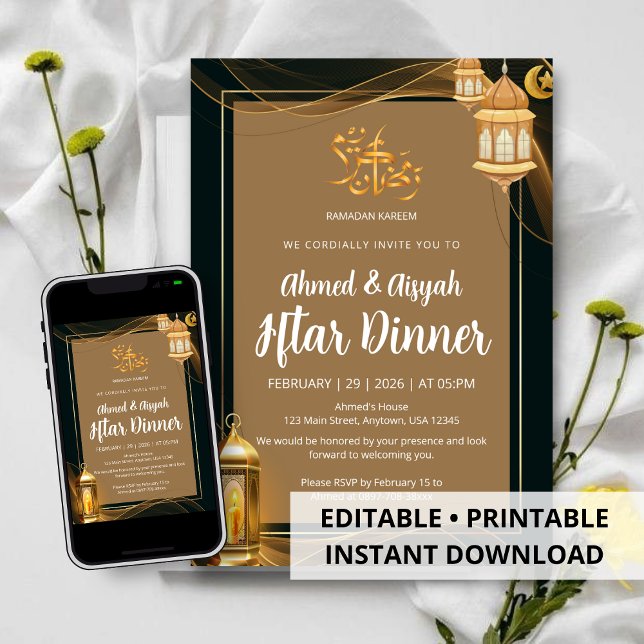 Lyxig guld- och svart islamisk Iftar-middag Inbjudningar (Skapare uppladdad)