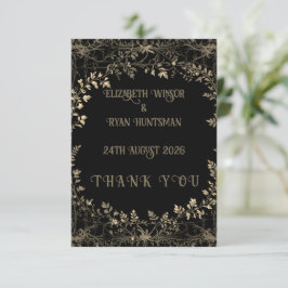 Lyxig guld- och svart sepia blomfinish  tack kort