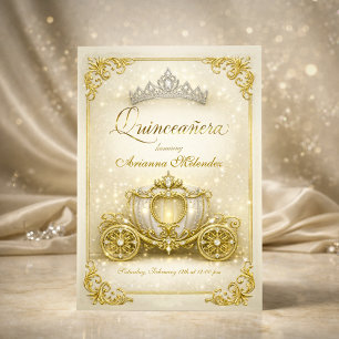 Lyxig Guld Prinsessa Vagn Quinceanera Inbjudningar