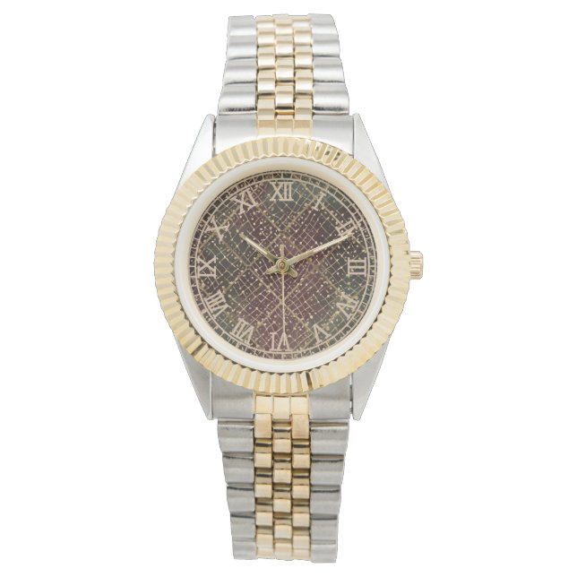 Lyxig guld röd grön färgmönster  armbandsur (Framsida)