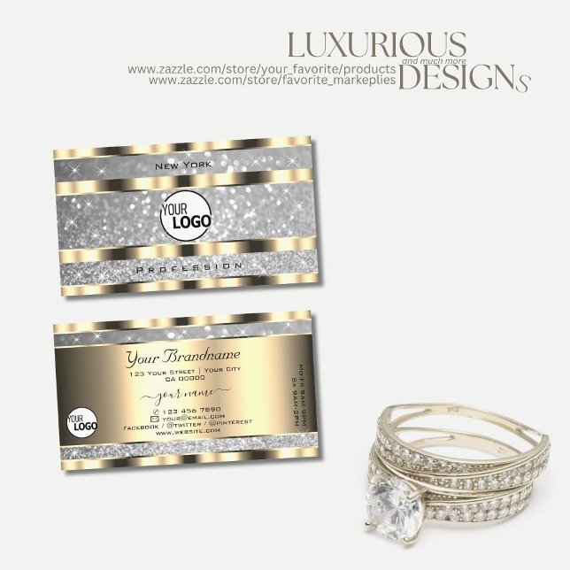 Lyxig Guld Silver Glitter Stjärnor Gnista Lägg til Visitkort (Skapare uppladdad)
