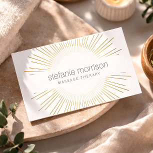 Lyxig Guld Solstråle Massage Terapeut Logotyp Visitkort