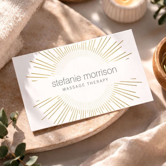 Lyxig Guld Solstråle Massage Terapeut Logotyp Visitkort (Skapare uppladdad)