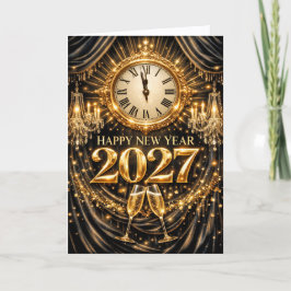 Lyxig Guld Svart Elegant Nyår 2027 Helgkort