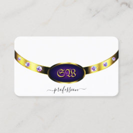 Lyxig Guld Vit och Lila Monogram Diamanter Visitkort