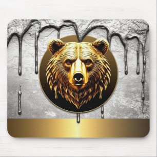 Lyxig guldbjörnemblem metallstil 🐻 musmatta