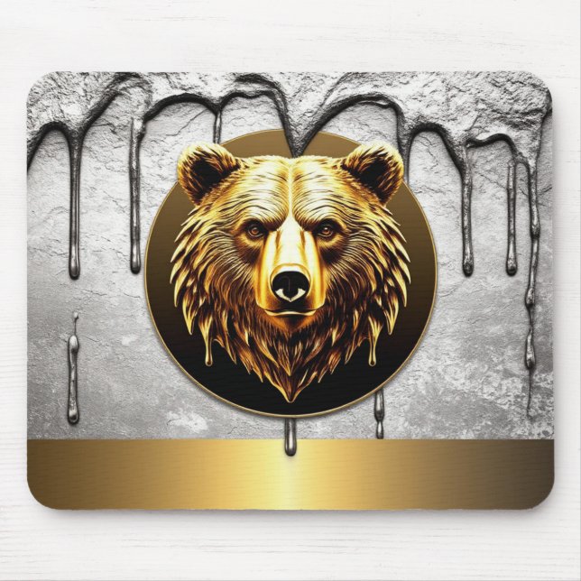 Lyxig guldbjörnemblem metallstil 🐻 musmatta (Framsidan)