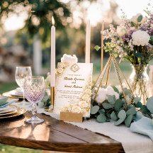 Lyxig guldblommig bröllopsfest med monogram