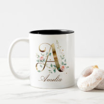 Lyxig guldbukett Initial A Tvåtons Kaffemugg