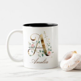 Lyxig guldbukett Initial A Tvåtons Kaffemugg