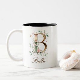 Lyxig guldbukett initial B tvåtons kaffekopp