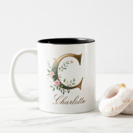Lyxig guldbukett initial C tvåtons kaffemugg