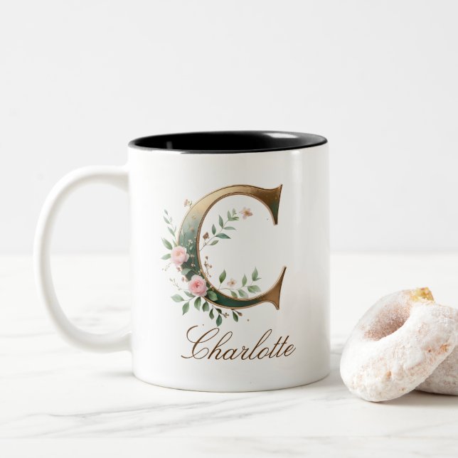 Lyxig guldbukett initial C tvåtons kaffemugg (Med munk)