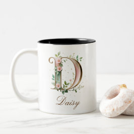 Lyxig guldbukett initial D Tvåtons kaffemugg